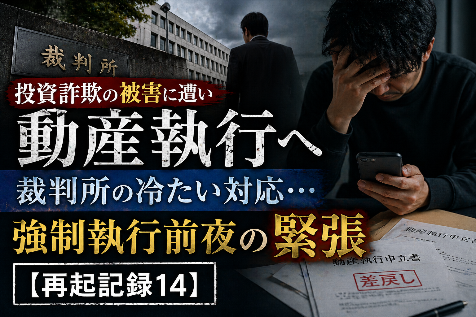 投資詐欺の被害後に動産執行へ進む様子と裁判所対応の現実を表したイメージ
