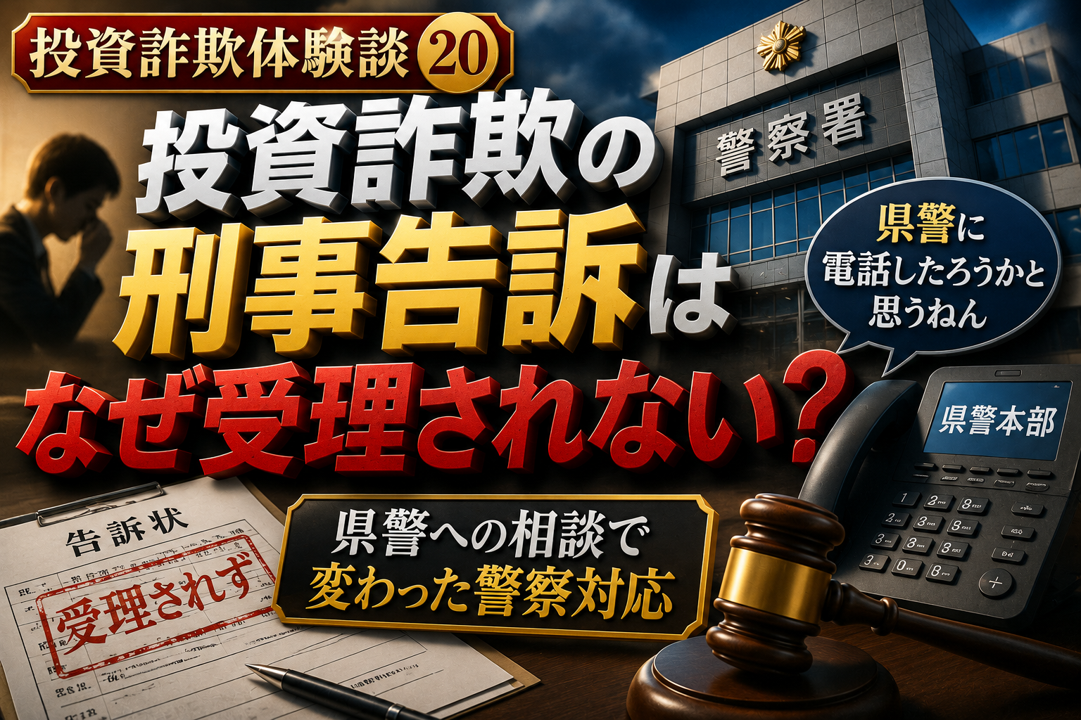 投資詐欺の刑事告訴が受理されず、債権回収会社社長が県警へ直接相談した様子をイメージしたアイキャッチ画像